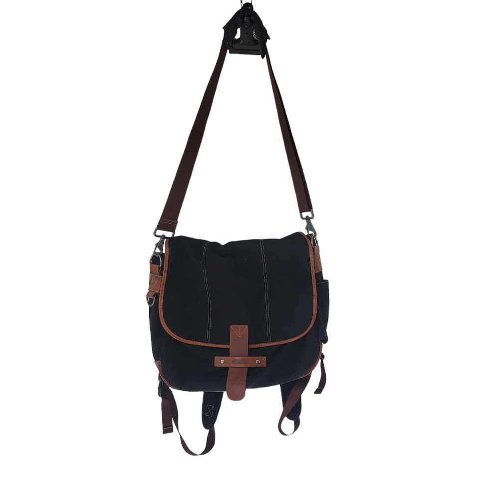 Ellington Messenger Backpack Travel Bag Black Brown Leather Convertible Large